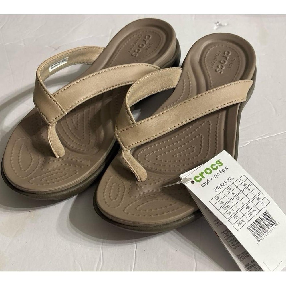 Crocs Capri V Syn Flip Flops (Women's 6) Beige Flip Flops NWT